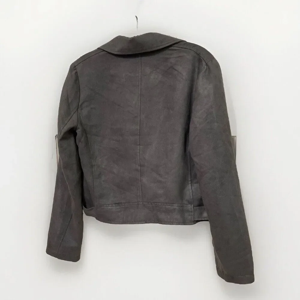 Jack by BB Dakota Gray Faux Leather Moto Biker Jacket Womens Size Small